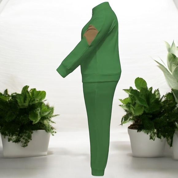 NWT 2 Piece Green Contrast Stripe Fleece Zipper With Sweatpants - Picture 7 of 16